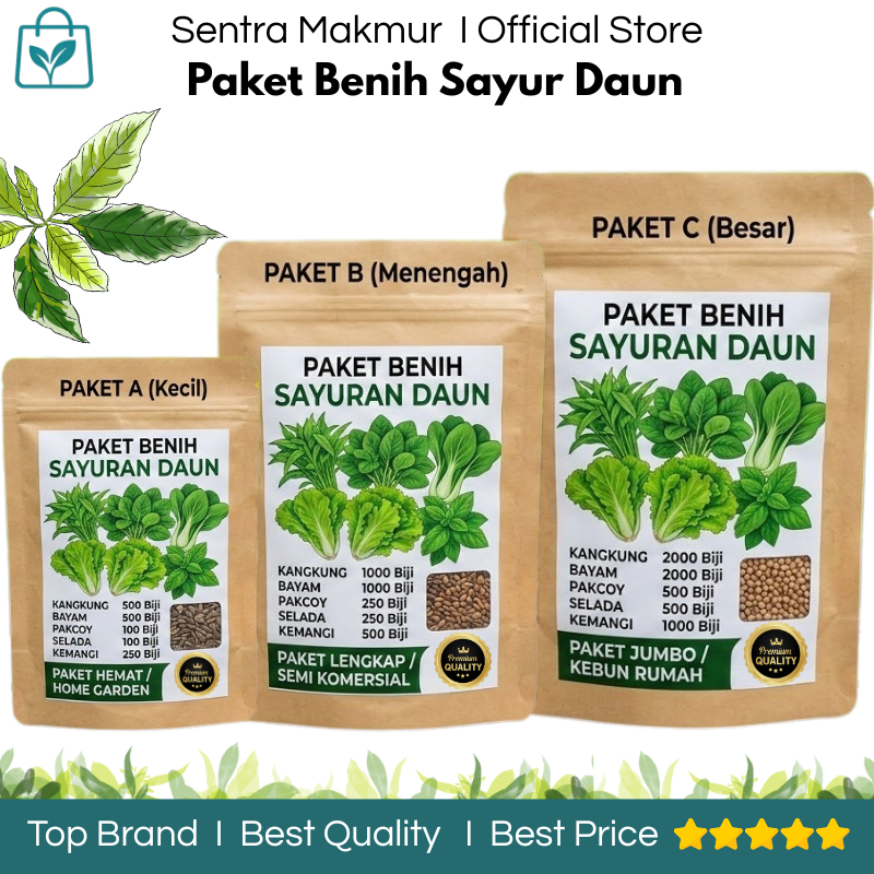 Paket Benih Sayur Daun - Paket Benih Sayuran Daun - Paket 5 Macam Sayuran - Paket Menanam - Paket Be