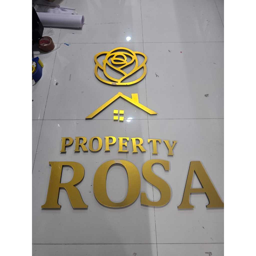 HURUF TIMBUL AKRILIK GOLD MIRROR PLUS PENEBALAN SPON SIGNBOARD ACRYLIC , AKRILIK GOLD MIRROR