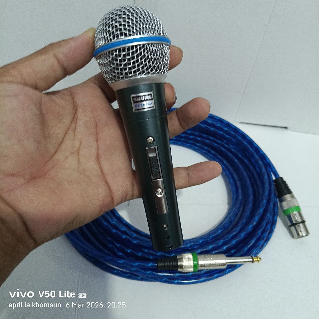 MIK SHURE BETA 58A, PANJANG KABEL -+ 10 METER, FUUL BESI, MIK VOCAL