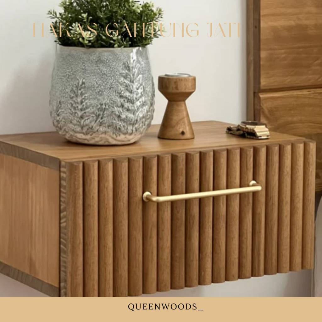 Nakas Gantung Floating Meja Kecil Bedsite Table Minimalis Modern Japandi Kayu Jati Asli