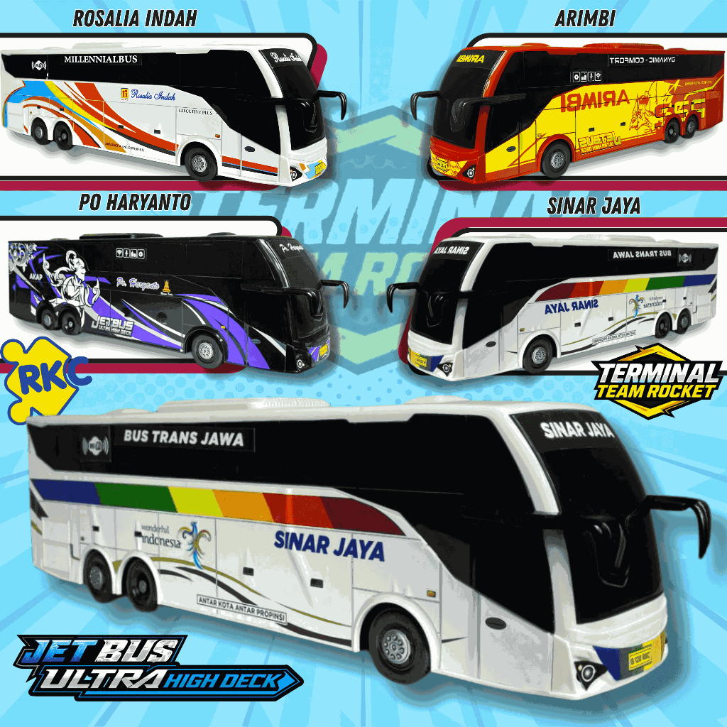 Mainan Miniatur Bus Tronton Jetbus UHD Diecast Ultra High Deck Grafis Rosalia Indah Sinar Jaya PO Ha