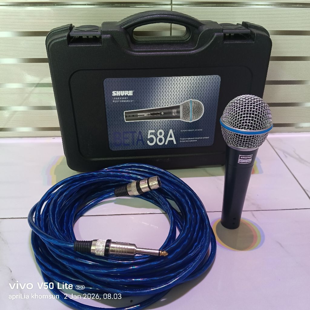 mik shure beta 58a, koper jumbo, pnjang kabel 10 meter, fuul besi, mik vocal