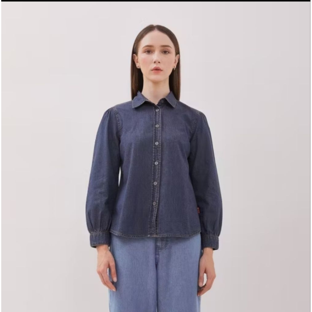 DUST kemeja denim medium dark blue