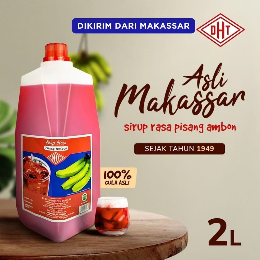 Syrup DHT Pisang Ambon 2 liter Asli Makassar - Sirup Merah