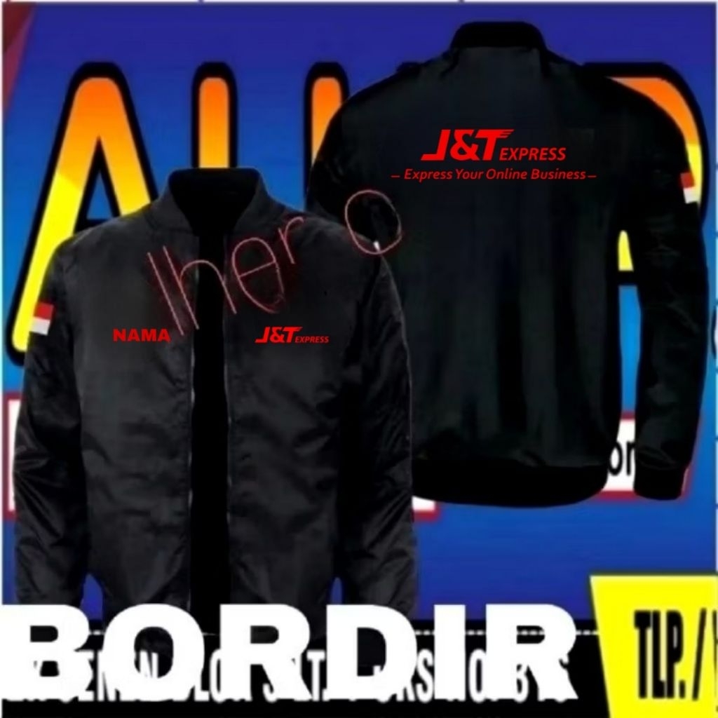ready stok full bordir jaket Jnt express jaket bomber Jnt express jaket waterproof Jnt express jaket