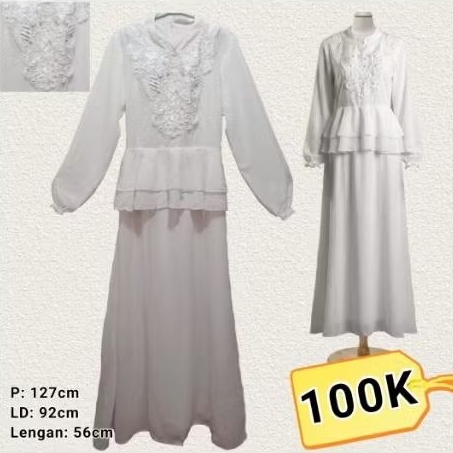 Gamis Putih Mewah Ruffle - Long Dress Muslimah Aksen Ruffle