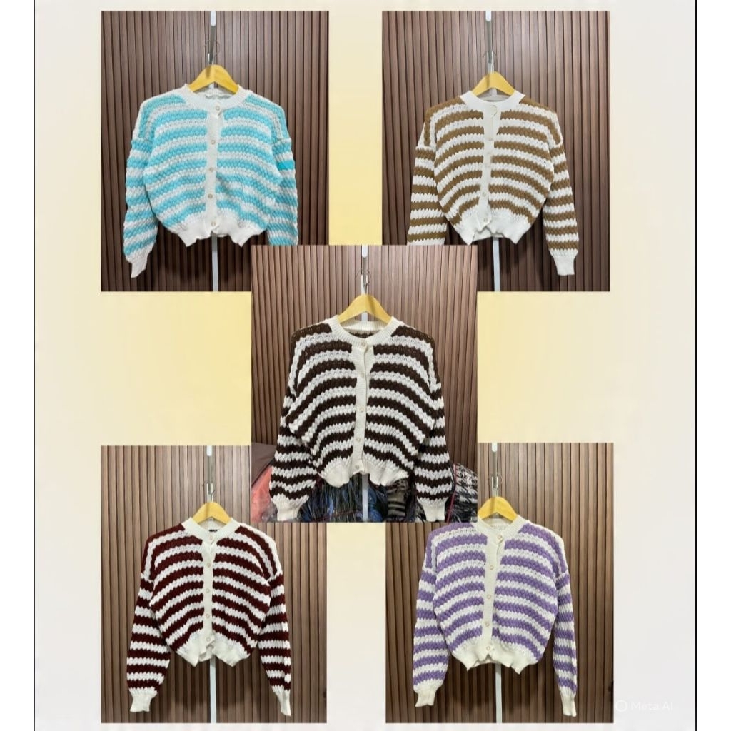 Cardigan Rajut Motif Garis Garis Wanita