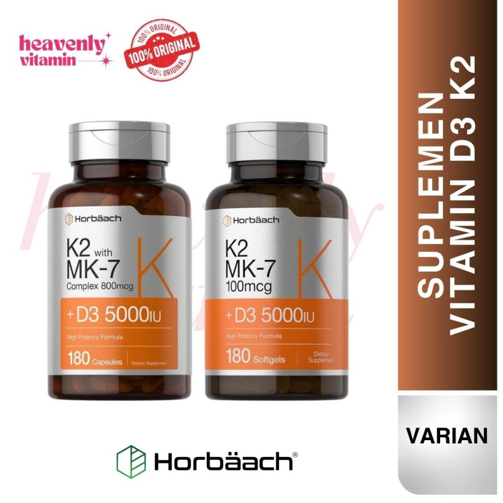 Horbaach  Vitamin D3 K2 5000iu of Vitamin D & 800mcg MK-7 Complex -180 Capsules