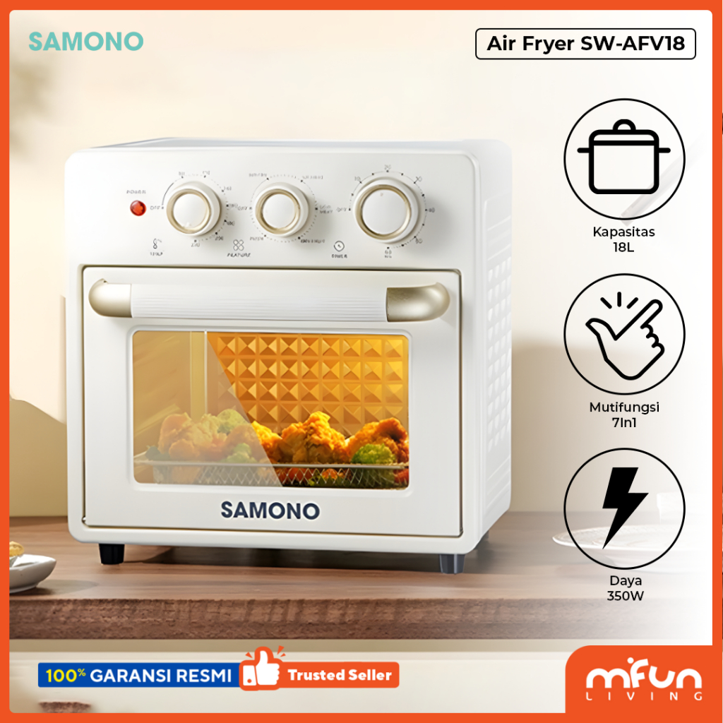 SAMONO Air Fryer Oven 2in1 Kapasitas 18L 350-700 Watt Air Fryer Low Watt 5 Fungsi Memasak Kaca Trans