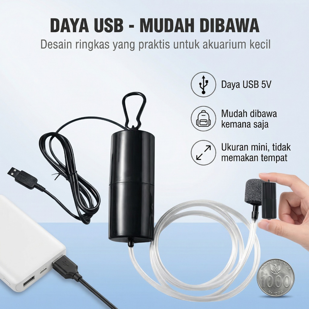 Pompa Udara Aquarium Mini USB -Aerator Aquarium USB Pompa Udara Akuarium Ikan Airator Gelembung