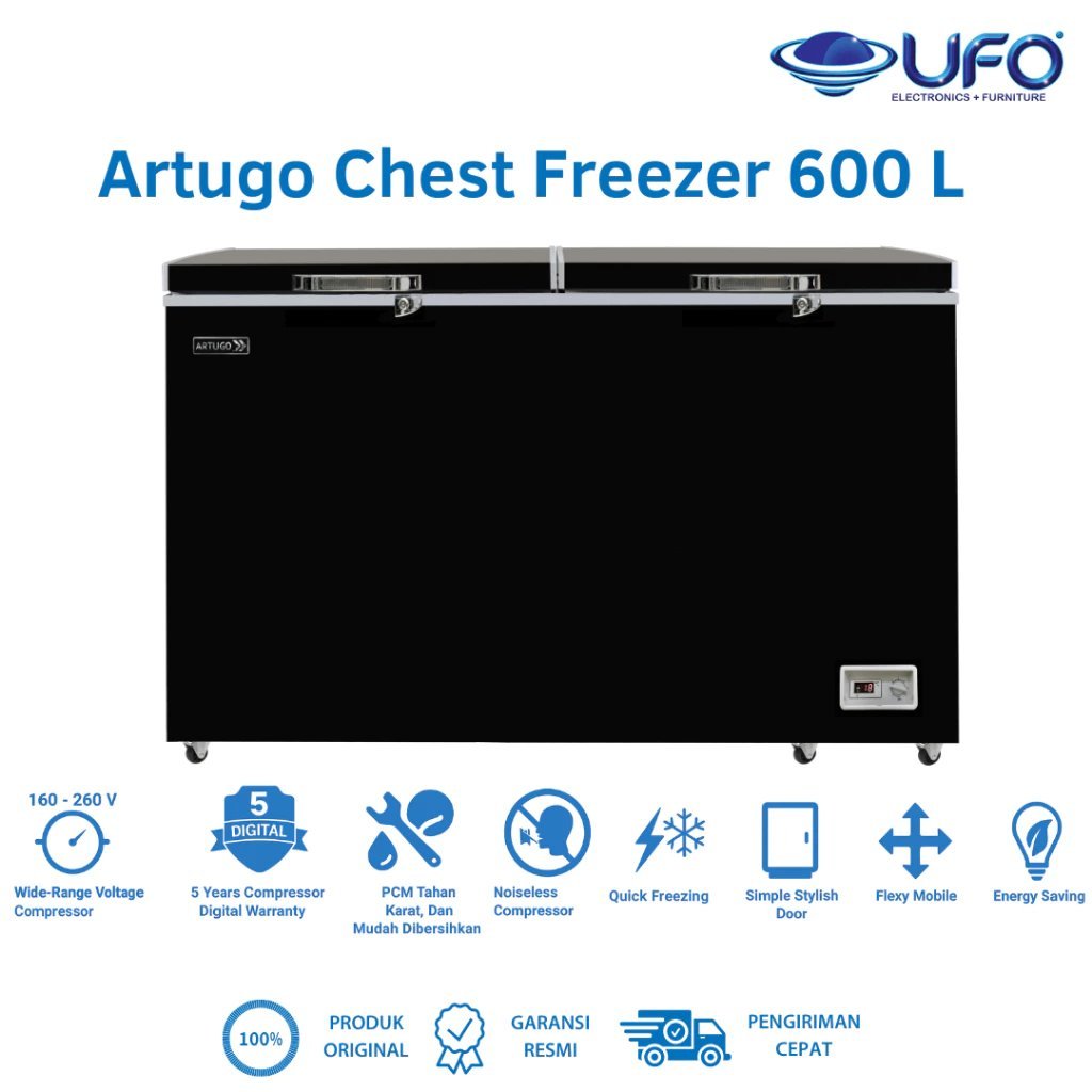 CHEST FREEZER ARTUGO CF632K 600 Liter – Freezer Box Kapasitas Besar Hemat Energi