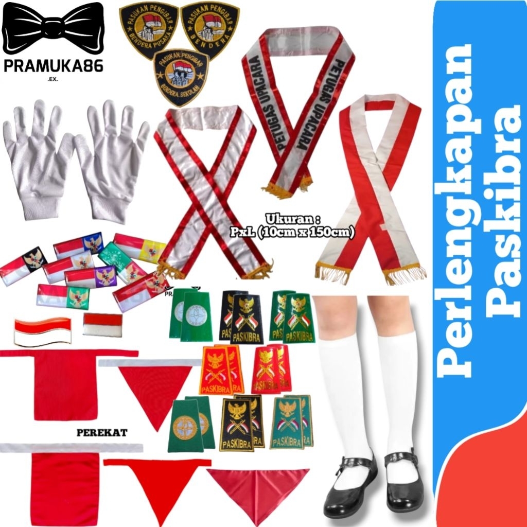 Atribut Paskibra Macam Perlengkapan Paskibraka Syal - Sarung Tangan - Pin Mpg - Peci - Slempang / At