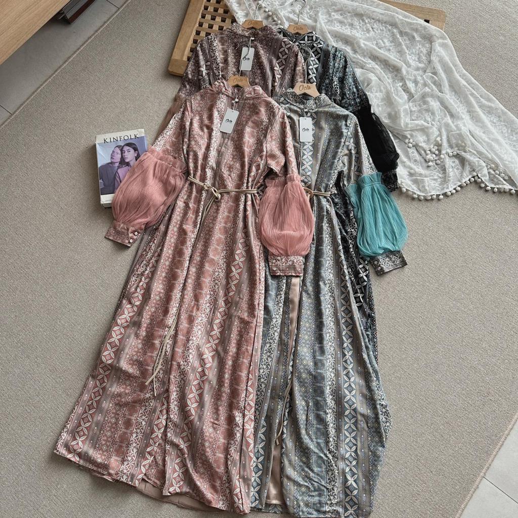 Oclo Zigbel Dress Silk 2in1 Mix  Ethnic Tulle Premium Gaun Lebaran Mewah Kekinian OCL01649