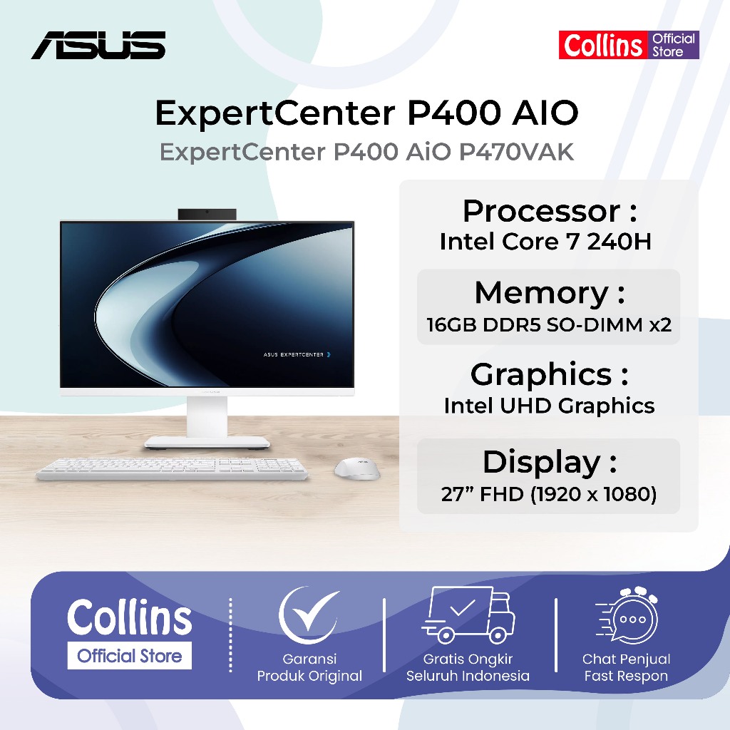 PC Asus ExpertCenter P400 AIO P470VAK/Intel Core 7-240H/16GB/512GB SSD/27 inch FHD/Windows 11 Home+O