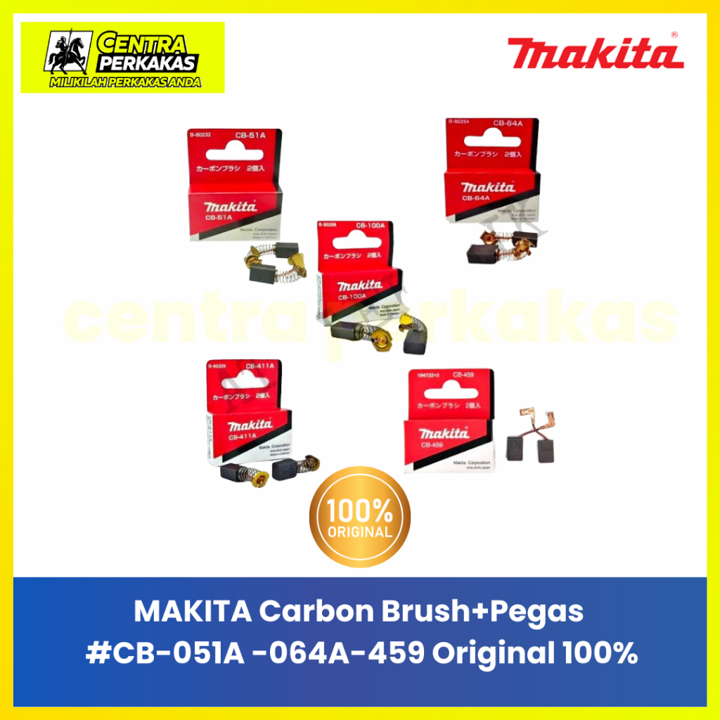 Makita Carbon Brush Original + Pegas CB-459 CB-51 CB-64 - Arang Mesin Serut Pasah Sugu Asli