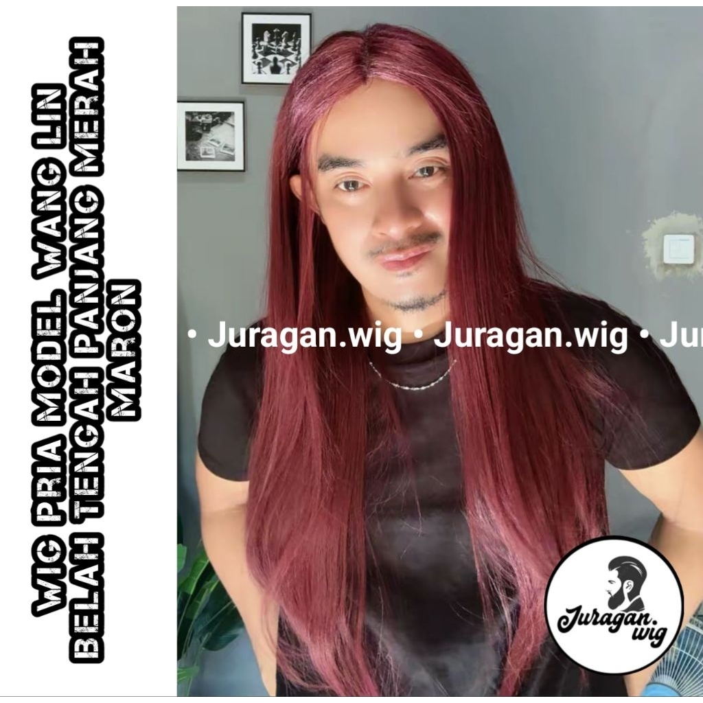 Rambut Pria Dracin Rambut Panjang Pria Merah Maron Model Wanglin UK 60