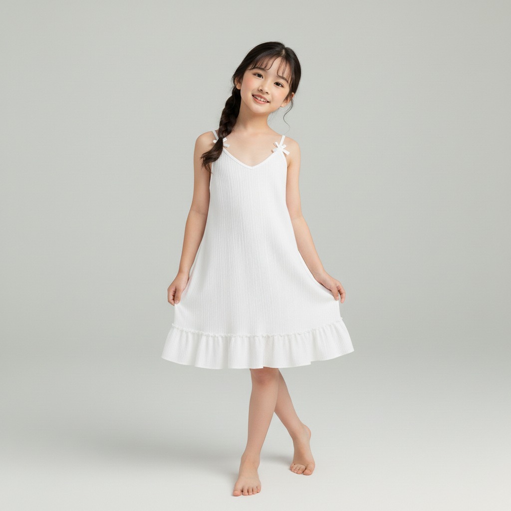 DRESS RUFFLE TALI KECIL KOREAN STYLE BAHAN HYGT POLOS ADEM PAKAIAN ANAK PEREMPUAN