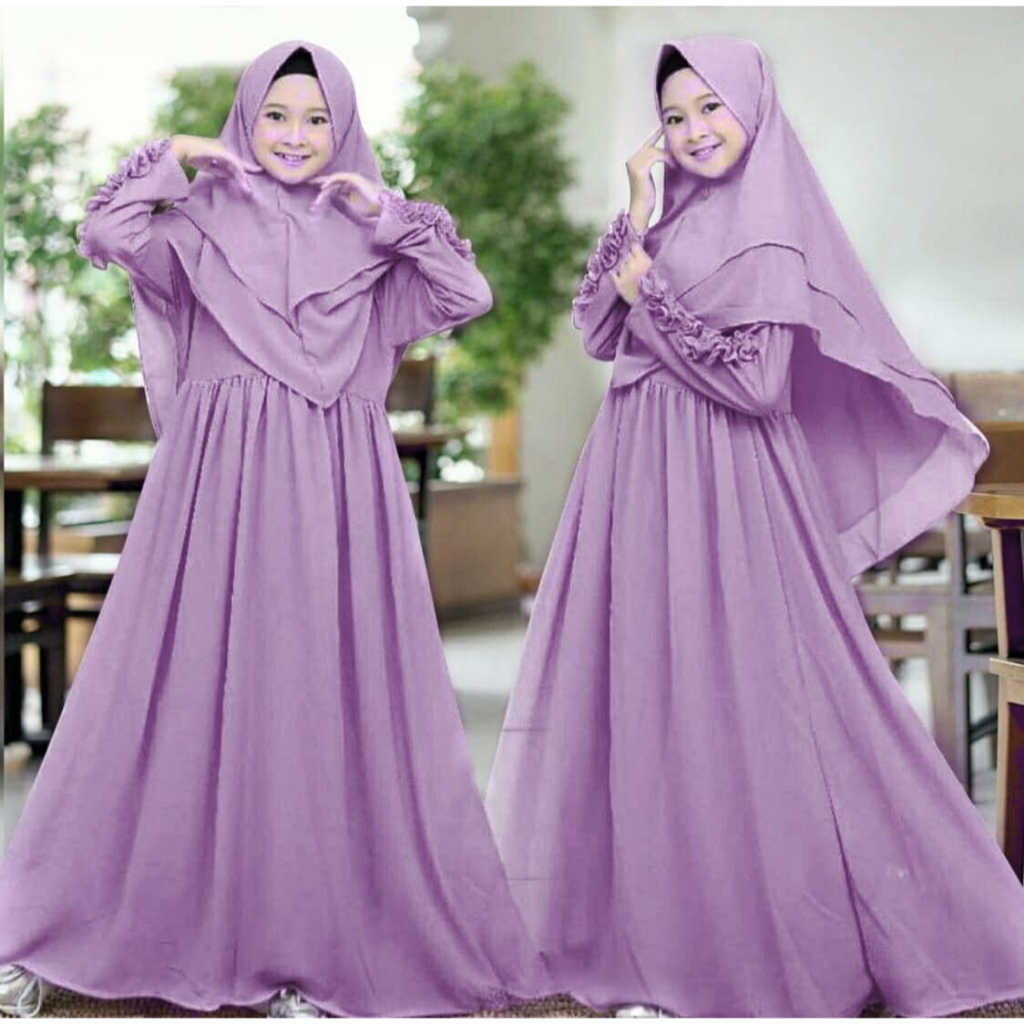 AR07 Gamis Syari Anak ABG Zarina+ JILBAB 10-13TAHUN 5WARNA / Gamis Anak Cewek / Gamis Polos Anak / P