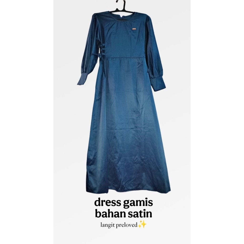 DRESS GAMIS| Dress kondangan| Dress lengan panjang| Dress lengan balon| Dress denim bahan satin adem