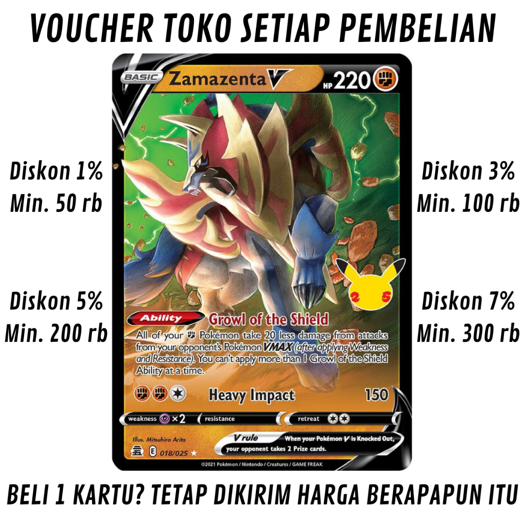 [4714] Kartu Pokemon TCG Bahasa Inggris KONDISI NM (NEAR MINT) Zamazenta V - Celebrations (CLB) 018/