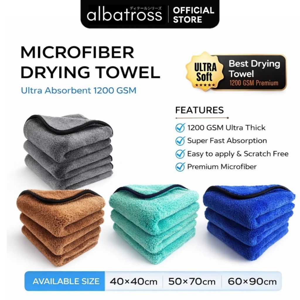 albatross Microfiber Drying Towel / Lap Microfiber Tebal Jumbo Large 1200GSM / Ultra Soft Microfiber