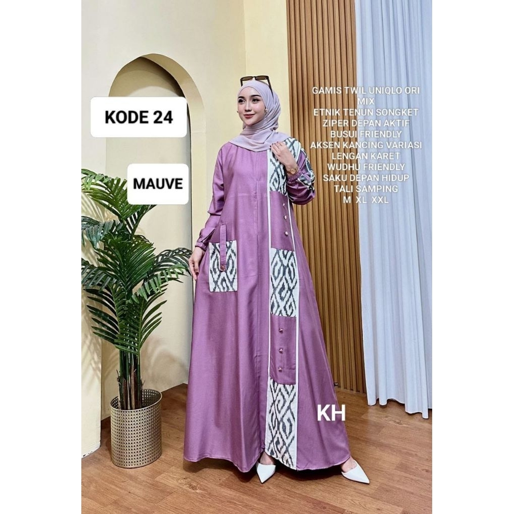 Gamis Tenun mauve lavender twill uniqlo etnik troso songket