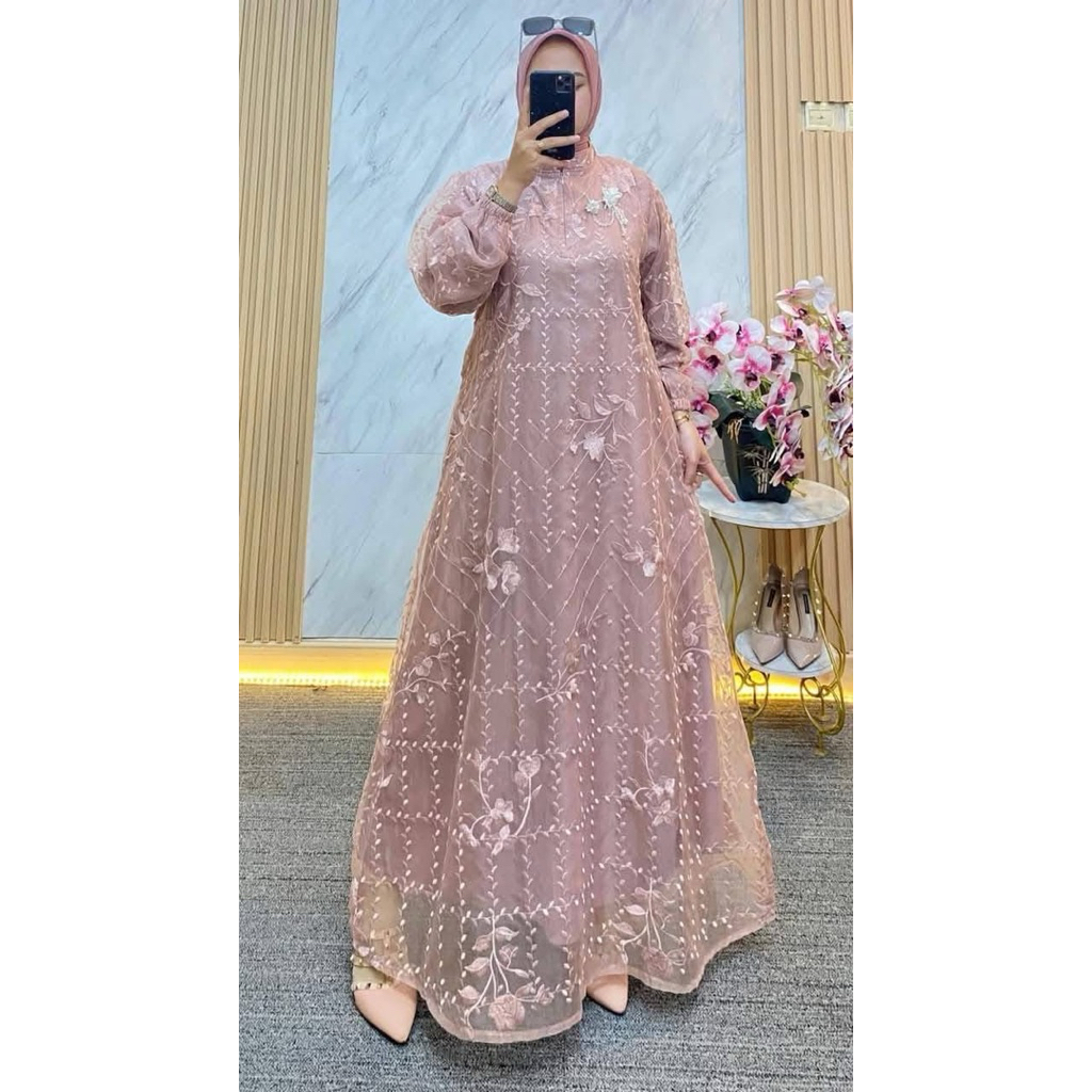 Gamis organza bordir premium