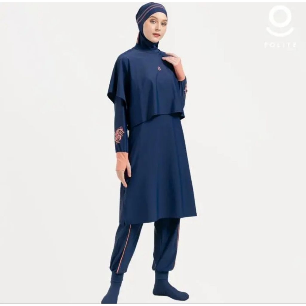 POLITE SWIM PRELOVED 4XL Baju Renang Muslimah Premium Syar'i - TUN SHARK NV-SO (NAVY - SALMON ORANGE