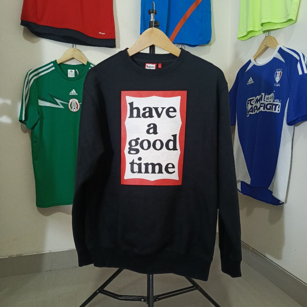 CN Crewneck Sweater HAGT Have A Good Time Big Logo Black Size L