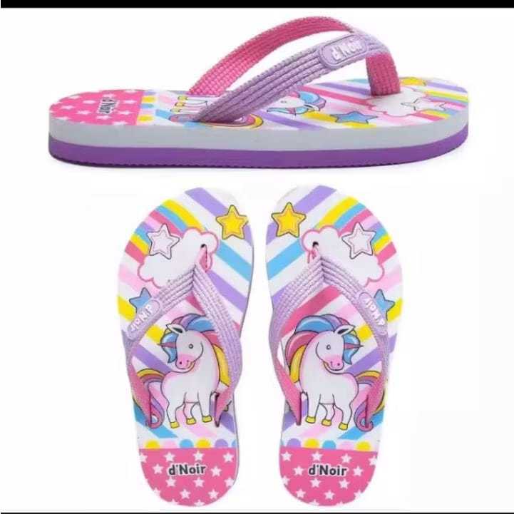 Sandal Anak Motif Kuda Poni Warna-Warni D'Noir Slip-On Lucu