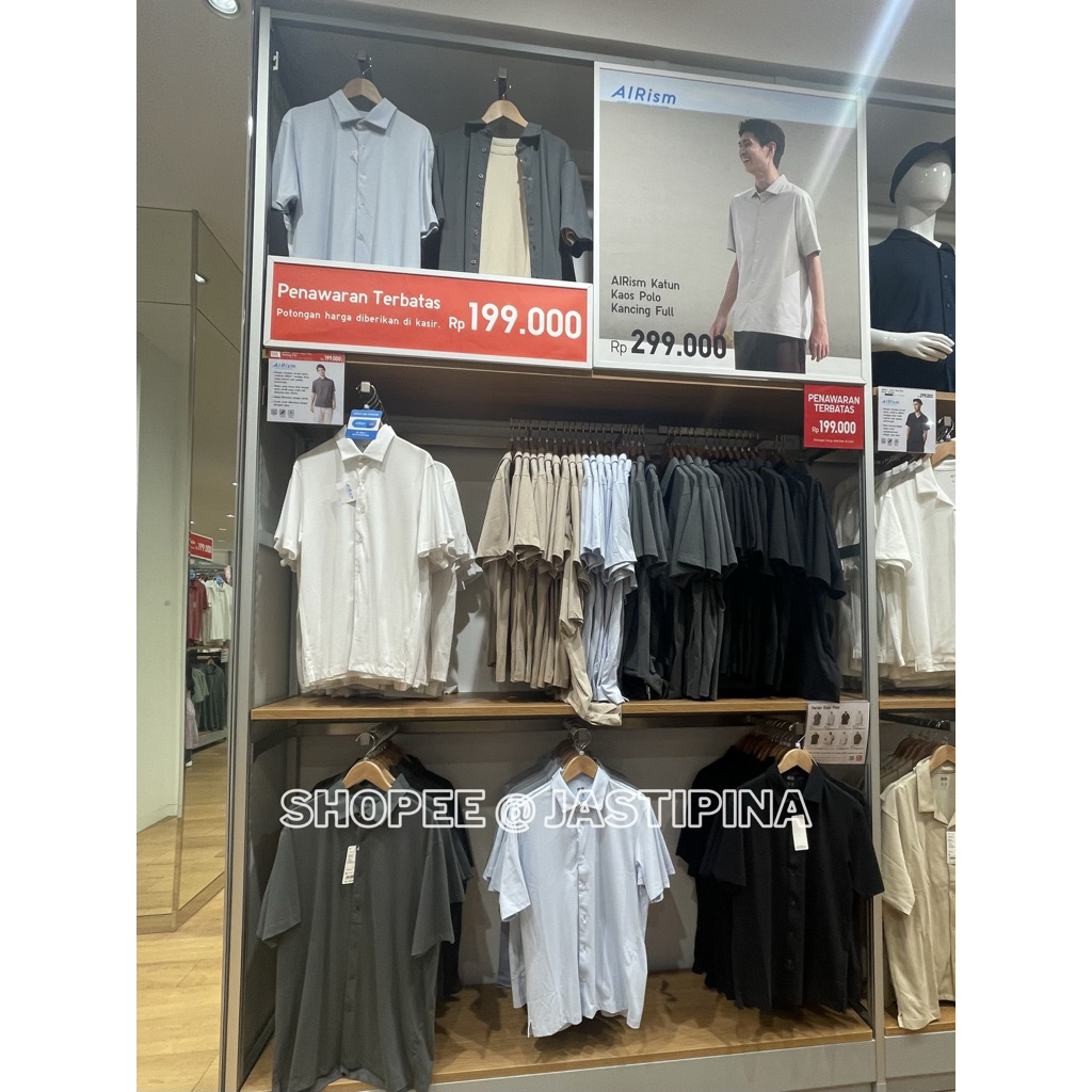 AIRism Katun Kaos Polo Kancing Full UNIQLO JASTIP