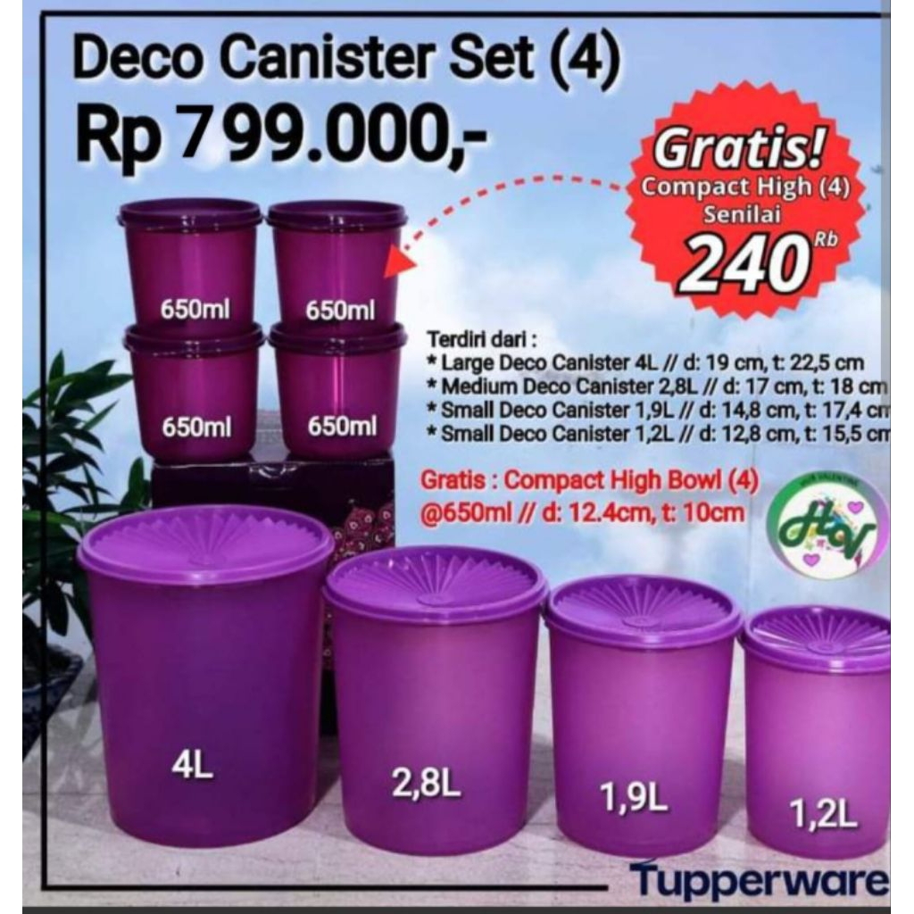 Toples Deco Canister Set Tupperware