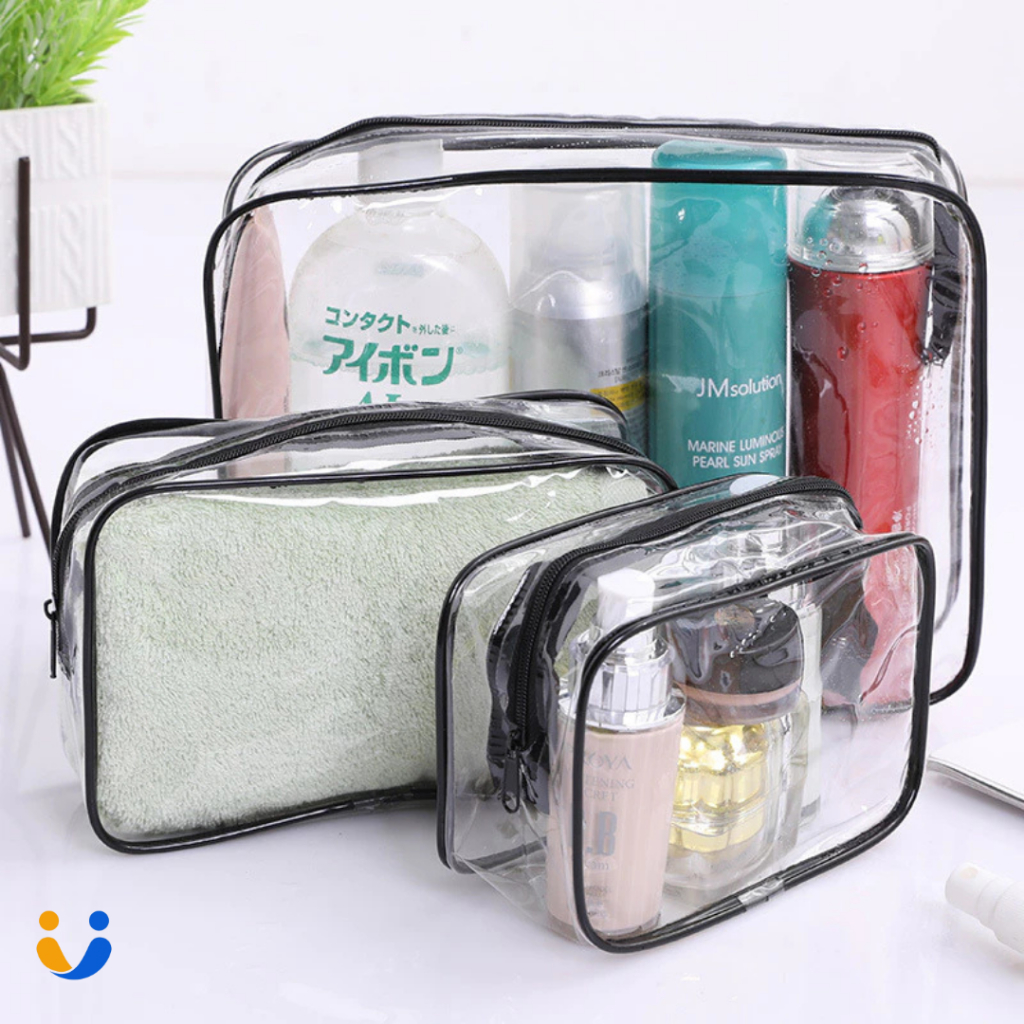 Tas Pouch Kosmetik Transparan Anti Air Tempat Make Up Polos