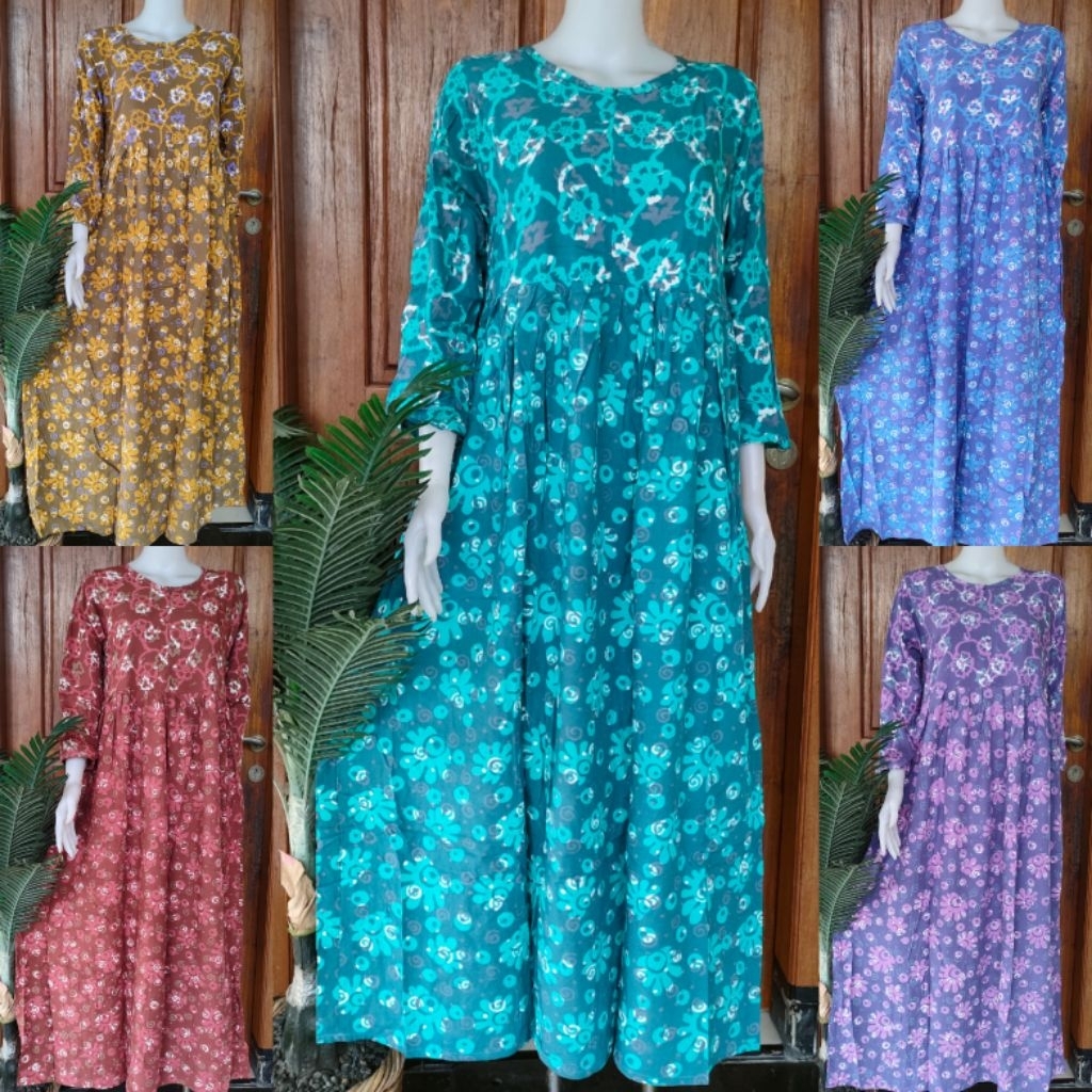 DASTER PANJANG BATIK HUZA LONGDRES WIRU BUSUI RESLETING DEPAN LENGAN PANJANG UKURAN S