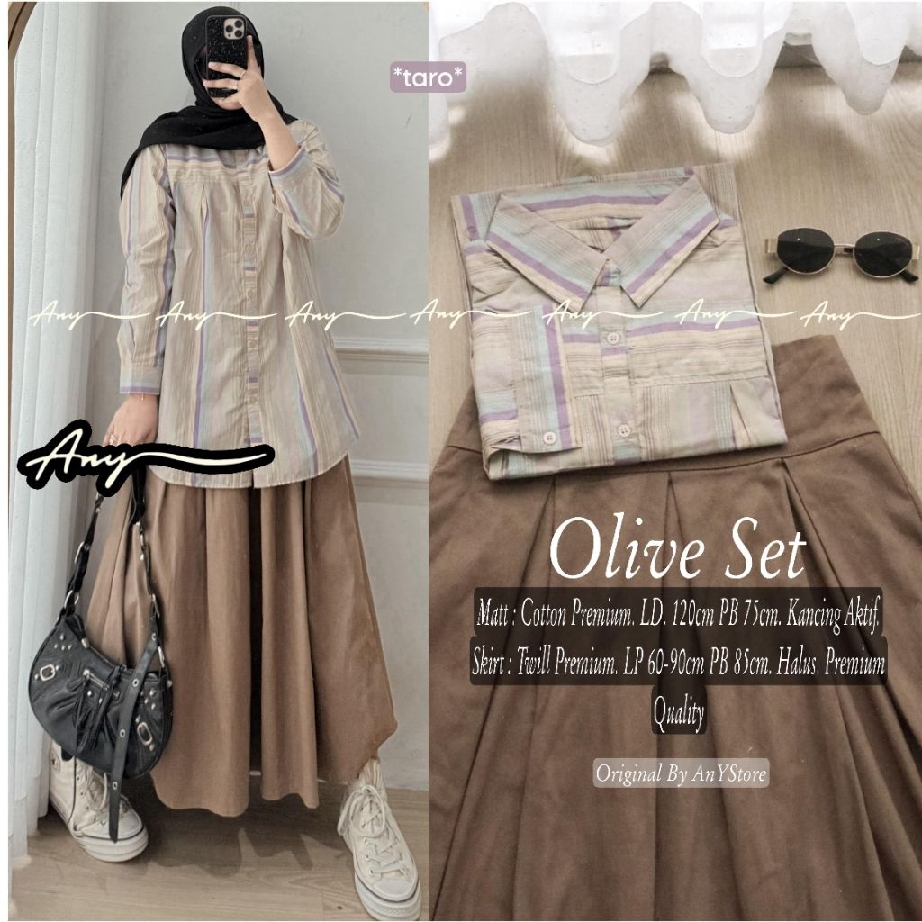 Andini one set rok jeans by A.N.Y kemeja stripe baju kemeja wanita one set wanita kekinian rok panja