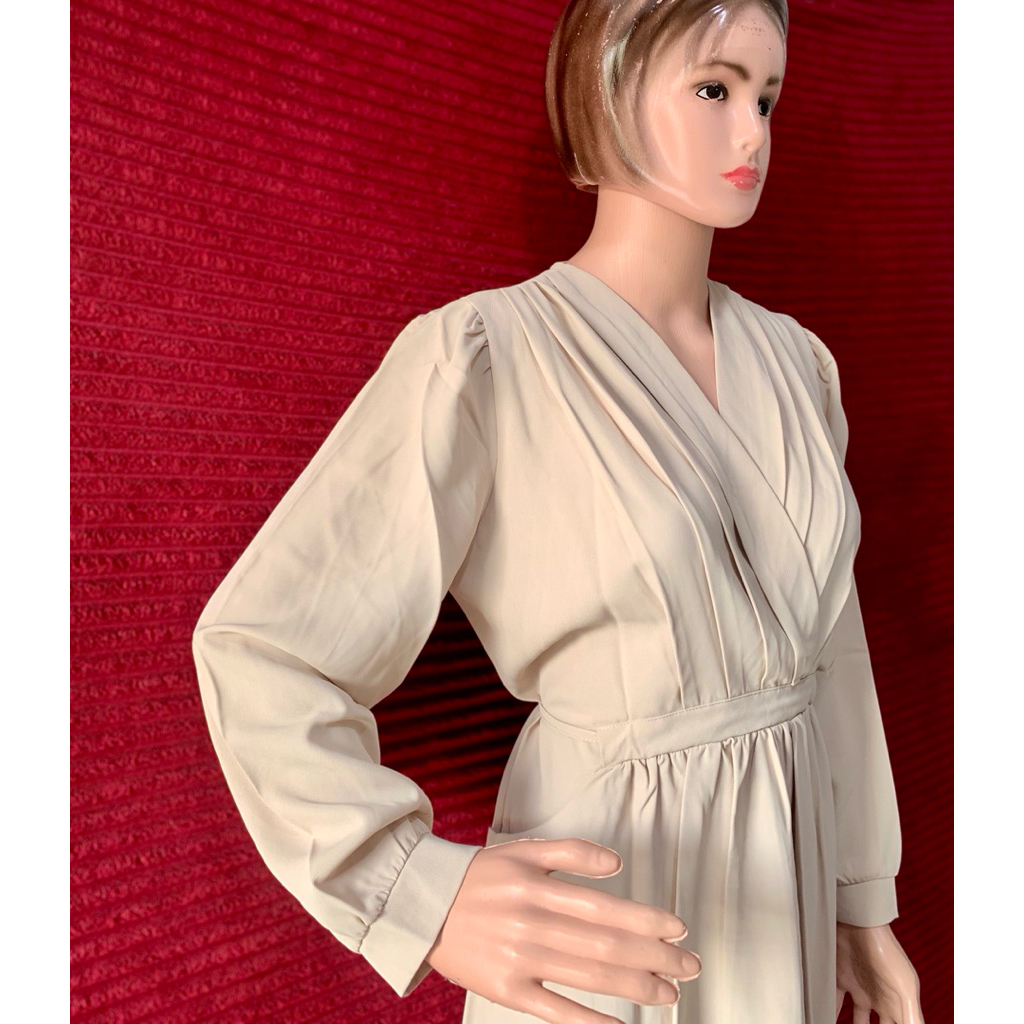COKSU DRESS ELEGANT MEWAH WANITA PESTA LENGAN BALON CANTI TALI PINGGANG