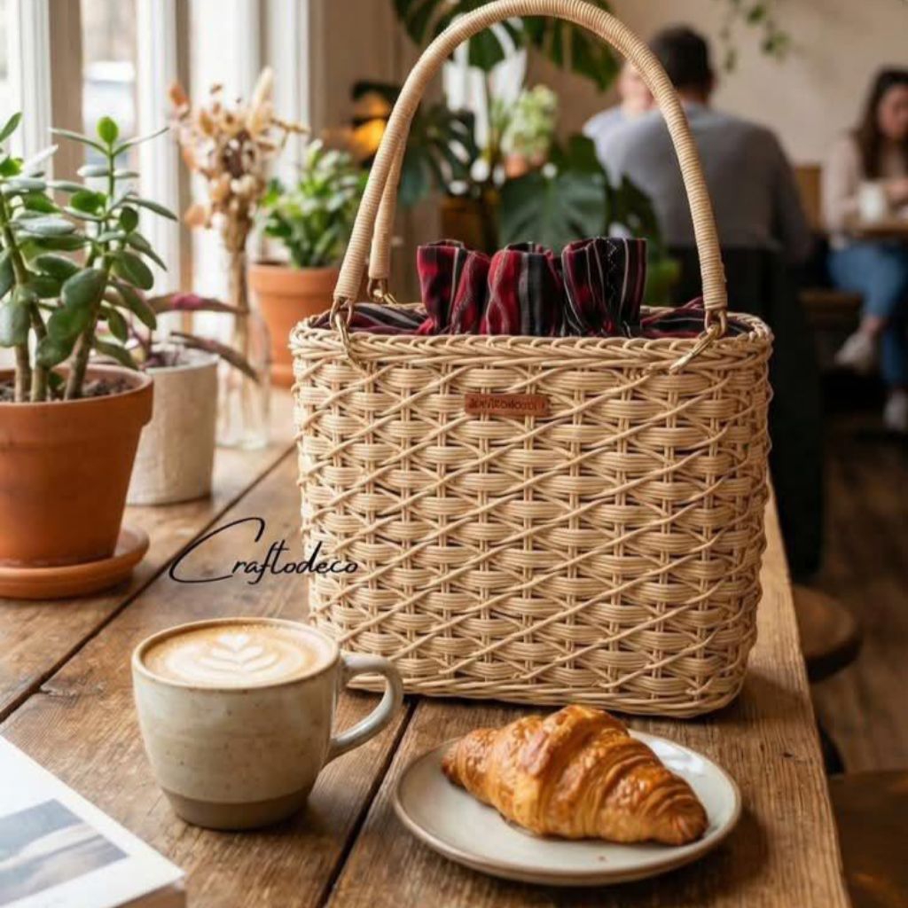 Tas Anyaman Handmade Rotan Alami – Dengan Inner Kain Wastra Nusantara