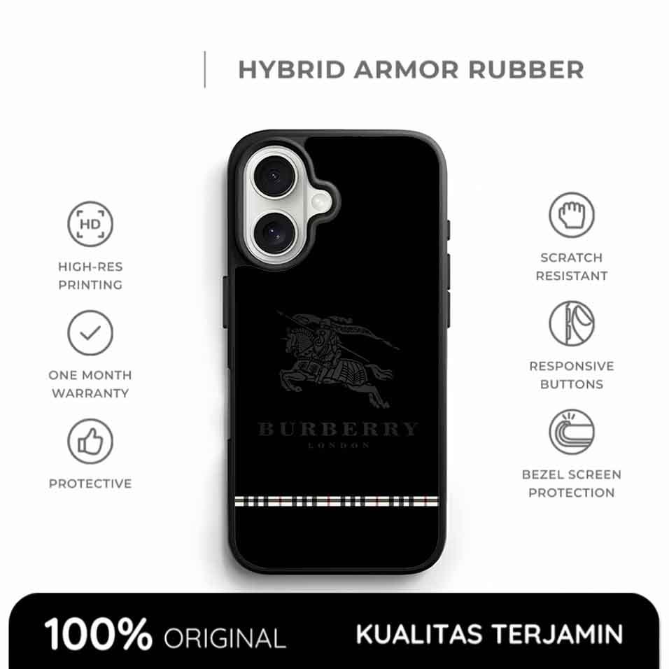 Casing iPhone Burberry Case Equestrian Knight Black Clear Magsafe Softcase Anti Shock Style 17 16 15