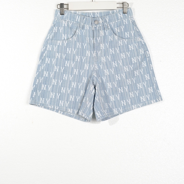 Celana MLB NY MONOGRAM WHITE LINE DENIM LIGHT BLUE SHORT PANTS 100% ORIGINAL