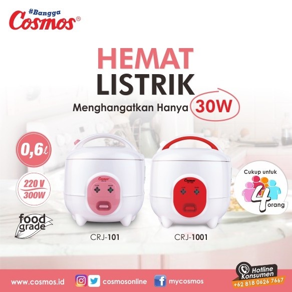 COSMOS Rice Cooker CRJ 101 N / CRJ 1001 N 3in1 Masak Nasi Mengukus Menghangatkan 0.6L SNI