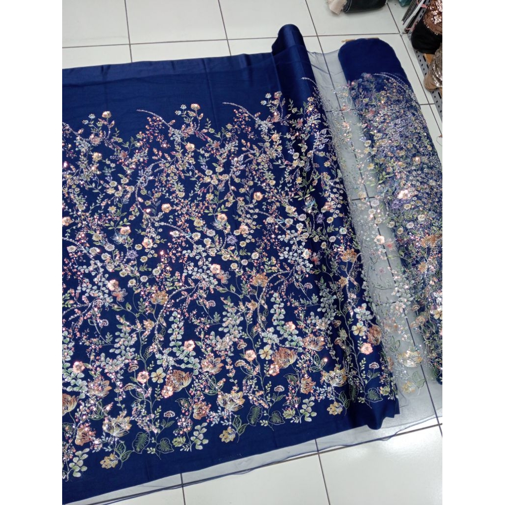 BAHAN KAIN TILE  BUNGA GARDEN PAYET BORDIR PAYET BUNGA GARDEN PREMIUM