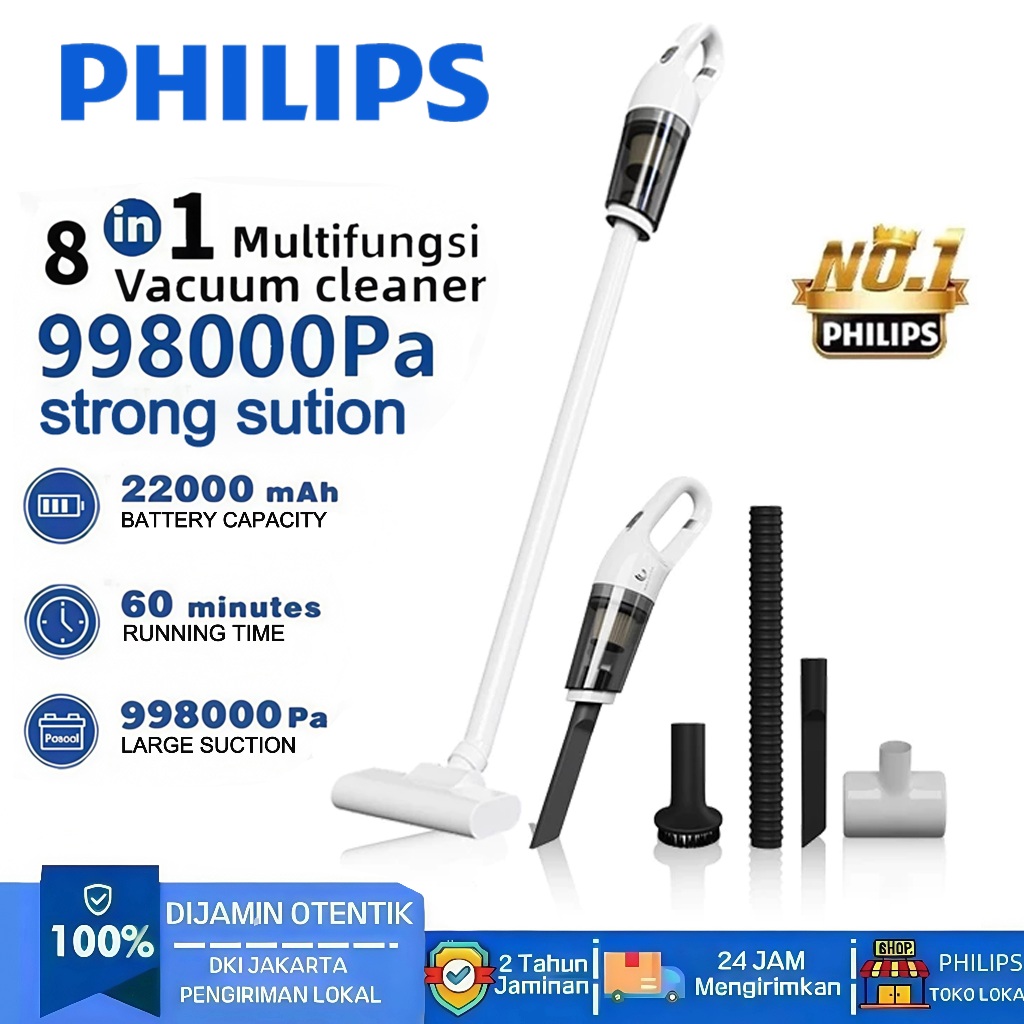 PHILIPS 980000Pa Vacum Cleaner Penyedot Debu /Handheld Portable/Pengisian USB