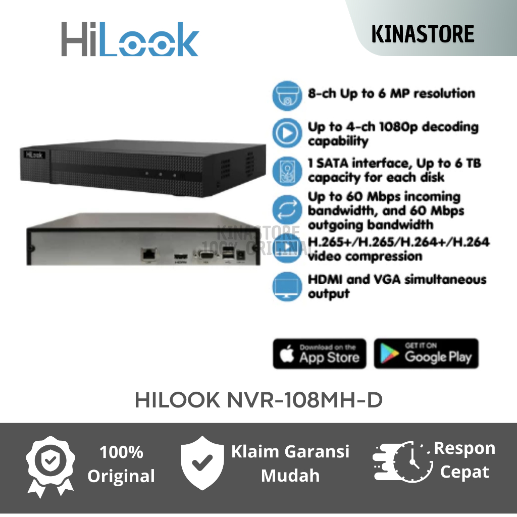 HILOOK NVR-108MH-D 8CH / NVR HILOOK 8 CHANNEL NVR-108MH-D - HILOOK NVR 8 CHANNEL