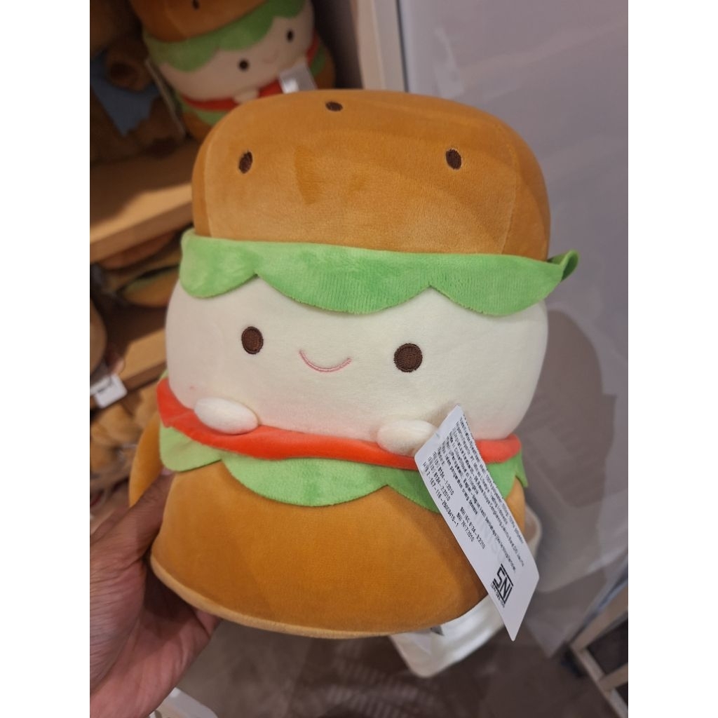 miniso pink hamburger plush toy mainan boneka