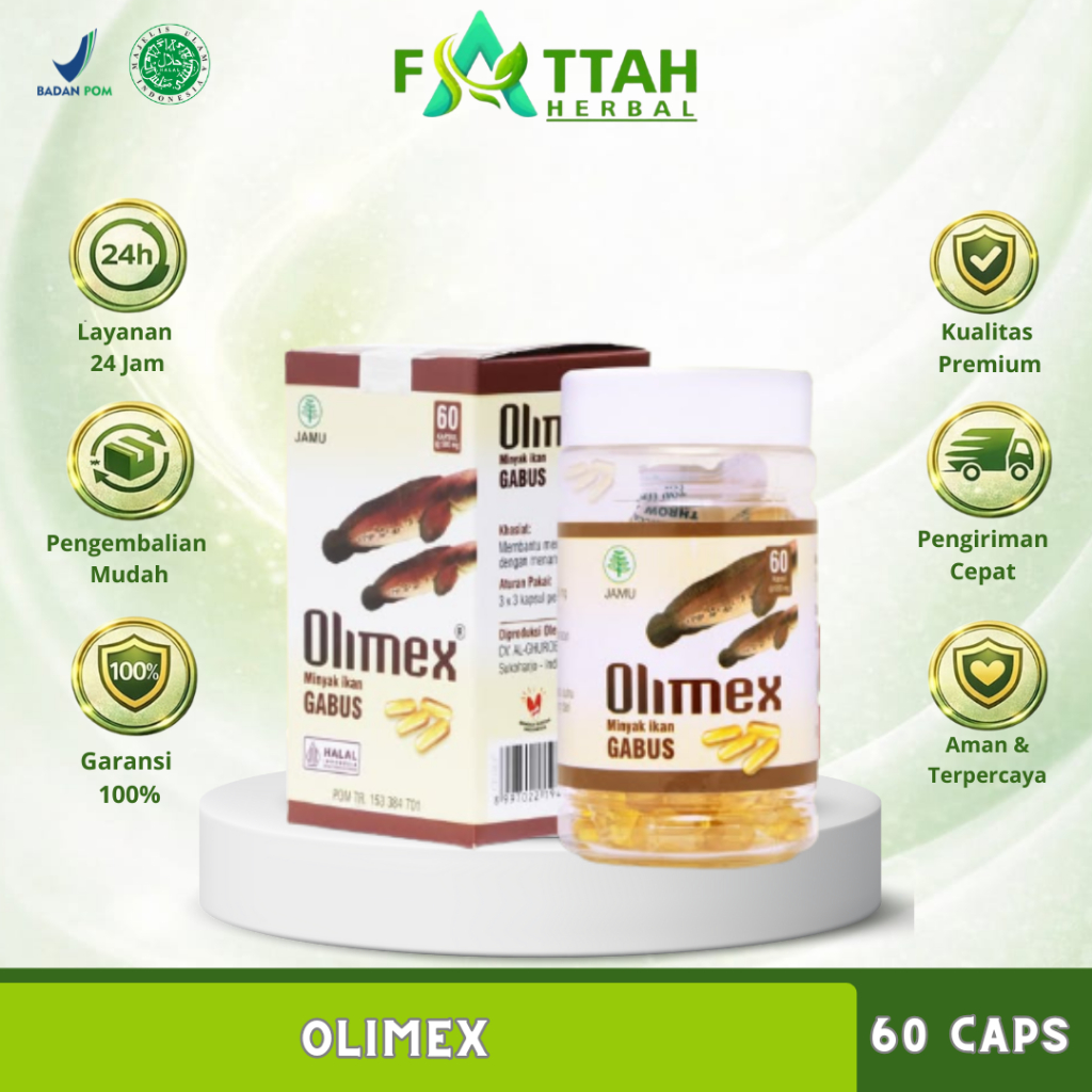 OLIMEX Kapsul Ekstrak Ikan Gabus Minyak Ikan Gabus Obat Luka Pasca Operasi 60 Kapsul
