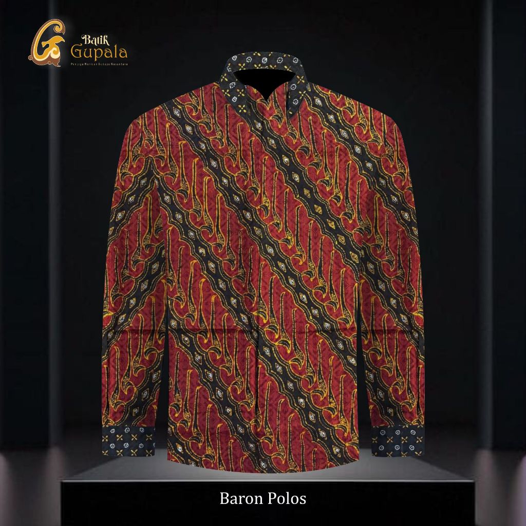 Gupala Batik - Kain Kemeja Batik Tulis Sutra Baron Polos - Motif PARANGSENO warna HITAM MERAH
