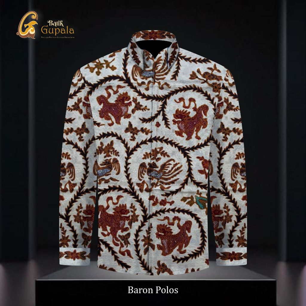 Gupala Batik - Kain Kemeja Batik Tulis Sutra Baron Polos - Motif LUNGLUNGAN NAGA warna PUTIH