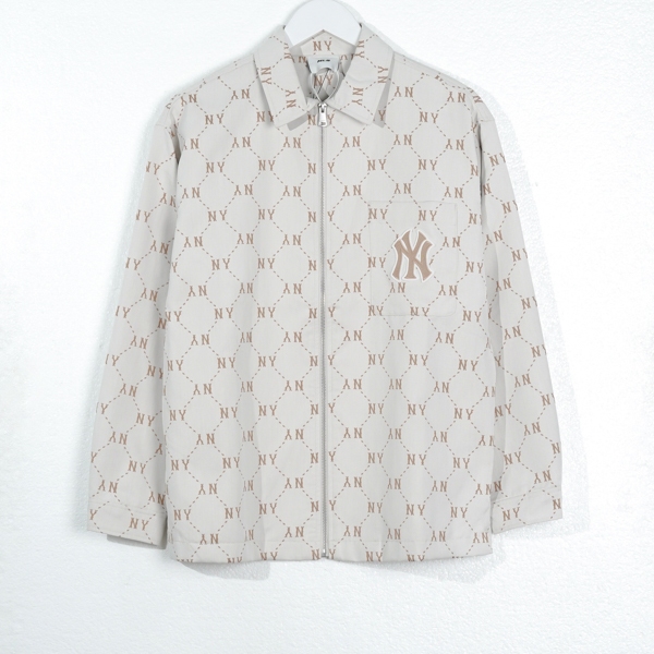 Kemeja MLB NY MONOGRAM LINE SS25 BROWN CREAM ZIP LONG SHIRT 100% ORIGINAL