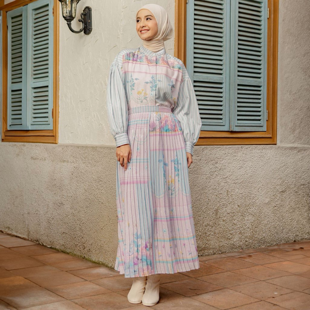 Thyra Skirt Hijabchic Purple Pink Rok Skirt Pleats Plisket Wanita