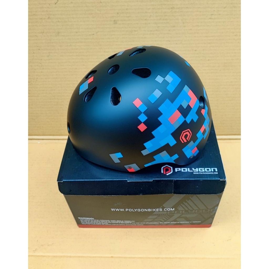 Helm Pixel Blue Red Batok BMX Polygon Size L Adjustable. Helmet Sepeda